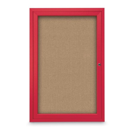 United Visual Products Slim Enclosed Corkboard, 18"x24", Gold Alum Frame/Cinnabar UVEB1824-GOLD-CINNABA